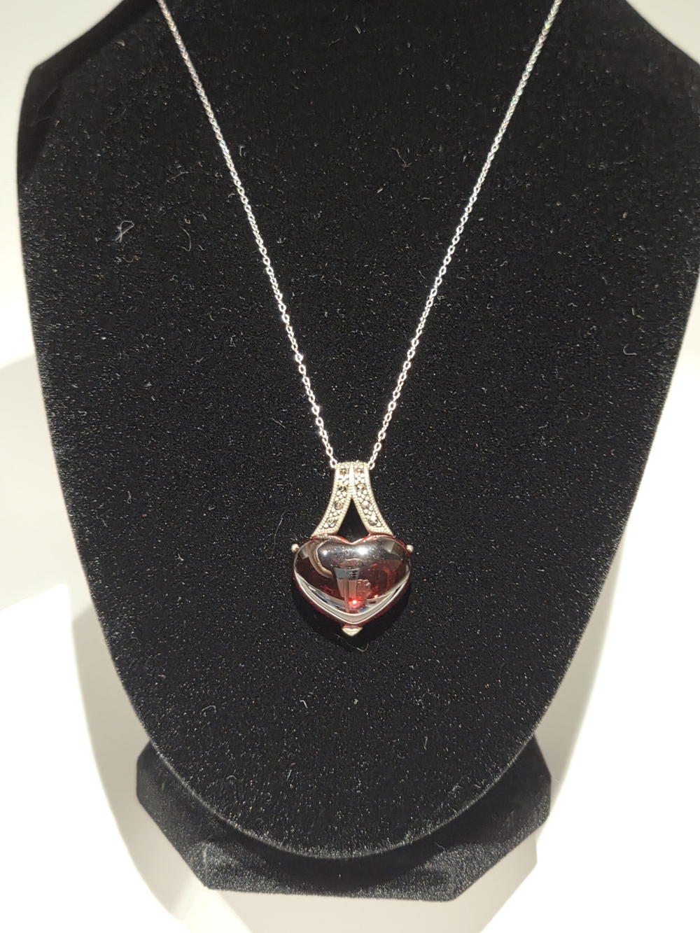Heart-Shaped Red Crystal Pendant Necklace With Sterling Silver Setting And Chain